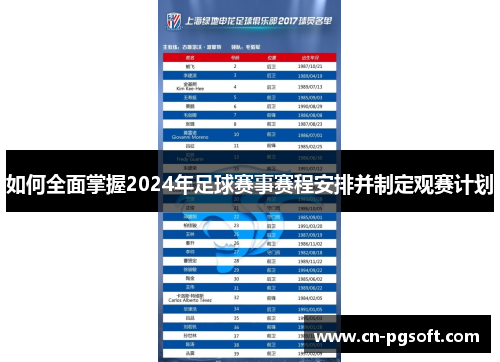 如何全面掌握2024年足球赛事赛程安排并制定观赛计划